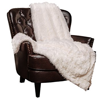 Chanasya Super Soft Long Shaggy Chic Fuzzy Fur Faux Fur Warm Elegant Cozy With Fluffy Sherpa White Throw Blanket - Solid Shaggy White 60X70Inches