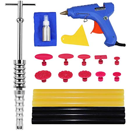 JMgist Dent Repair Tools Kit PDR Slide Hammer Paintless Dent Removal Auto Body Tools with Puller Tabs,Glue Sticks,Spray Bottle and Glue Gun Set 25pcs