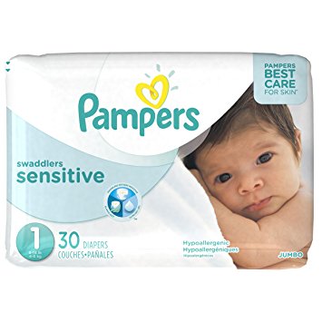 Pampers Swaddlers Sensitive Newborn Disposable Diapers Size 1, 30 Count