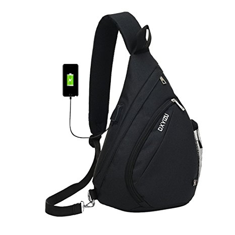 Sling Bag Chest Shoulder Backpack SINOKAL Casual Crossbody Shoulder Triangle Packs Daypacks for Men Women Canvas Digital Camera Bags with Charging Port for Sport Outdoor Gym Travel Hiking