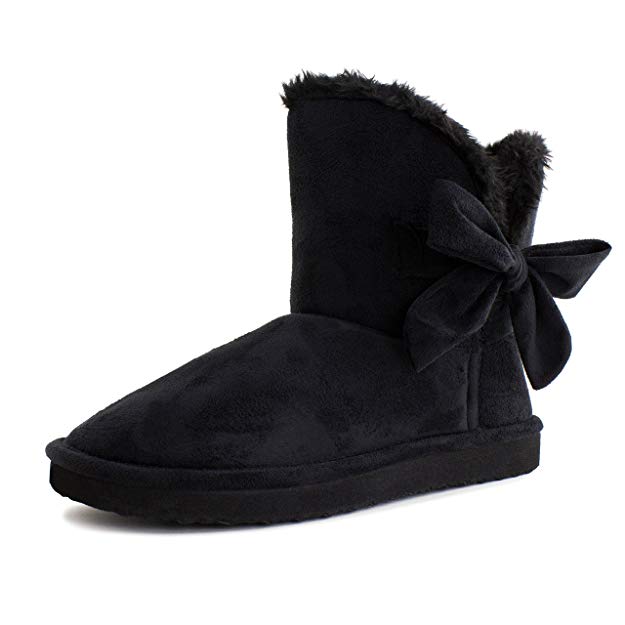 Kali Mini Womens Flat Ribbon Winter Fur Ankle Short Fux Suede Boots