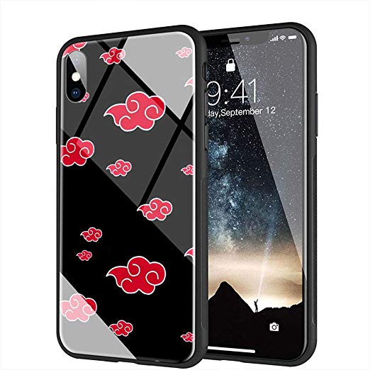 iPhone XR Case, Tempered Glass Back Cover Soft Silicone Bumper Compatible with iPhone XR AMA-82 Naruto Kakashi Sasuke