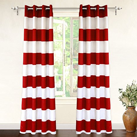 DriftAway Mia Stripe Room Darkening Grommet Unlined Window Curtains, Set of Two Panels, each 52”x84" (Red)