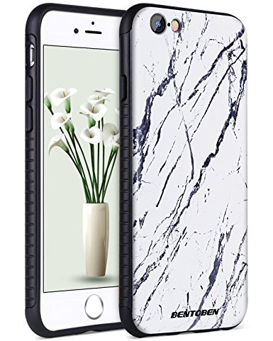 iPhone 8 Case Marble, iPhone 7 Case, BENTOBEN Slim Lightweight White Marble Pattern Anti-Scratch Shockproof Hybrid TPU Hard PC Cover Protective Case for iPhone 8/ iPhone 7 (4.7"), White/Black