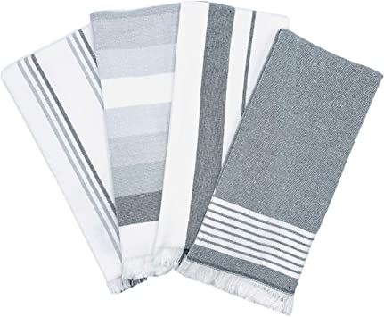 The Accented Co. Kitchen Towels, Set of 4 - Thick, Absorbent, Fast Drying Tea Towels - Turkish Cotton with Hanging Loop (28x18 inches)(Black)