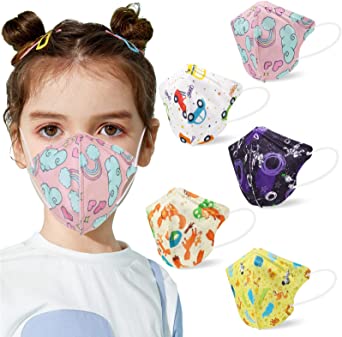 Cute KN95 Face Masks for Kids 50 Pack 5 Layers Breathable Children Safety Respirator Multicolor Cup Disposable Child Mask