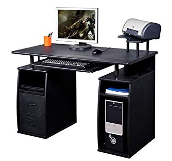 HOMCOM 48" Multi Level Computer Desk with Shelves - Black