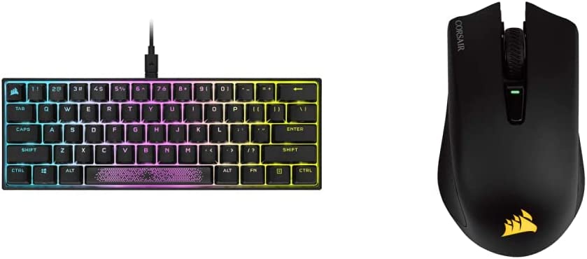 Corsair K65 RGB Mini 60% Mechanical Gaming Keyboard, Black & Harpoon RGB Wireless - Wireless Rechargeable Gaming Mouse with Slipstream Technology - 10,000 DPI Optical Sensor