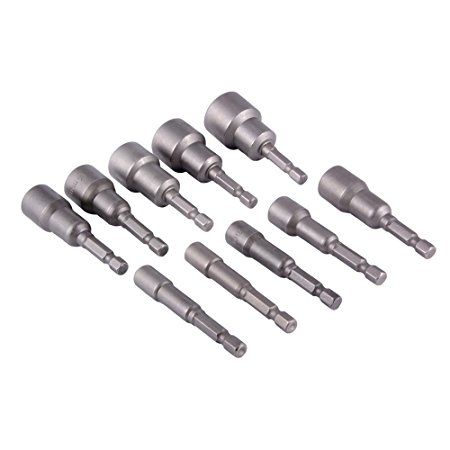 XCSOURCE 10pcs 6mm-19mm Magnetic Nut Driver Socket Adapter 1/4" Hex Shank Drill Bit Power Tool Set BI489