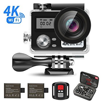 4K 16MP UHD Sport Camera, J-DEAL WiFi Action Waterproof Camera, 170 Degree Wide Angle Lens, Dual Screen, 2 Rechargeable Battery, Outdoor Accessories Kits Digital Video Camera   hand carry kit bag