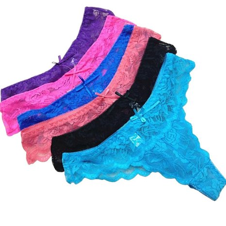 Elacucos Women Sexy Thong Panty Bow Lace G-string Underwear 6 Pack