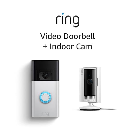 Ring Video Doorbell, Satin Nickel with All-new Ring Indoor Cam, White