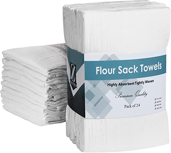 ZOYER Flour Sack Towels (24 Pack, 28" x 28") - 100% Cotton Dish Towels - Kitchen Towels Multi Purpose Tea Towels - Absorbent Bar Towels Kitchen Linen Set.