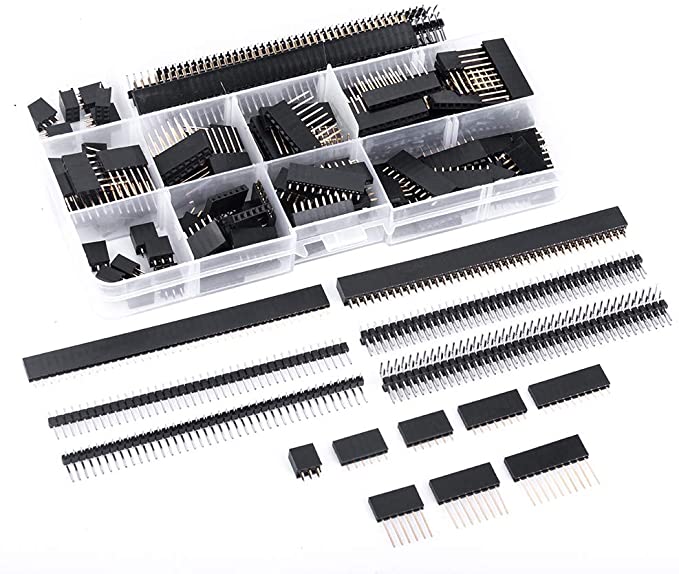 MCIGICM 134 Pcs 2.54mm Male and Female Pin Header Connector Assortment, 120 Pcs Needle arduino Stackable headers and 14 Pcs Row PCB Pin Header