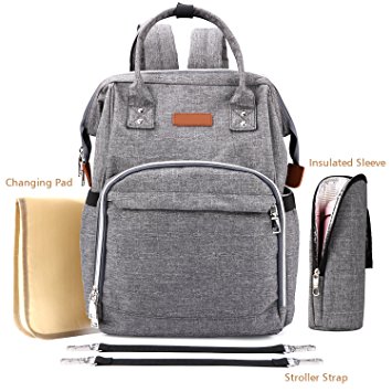 Babies Fashion Diaper Bag Backpack, Waterproof Fabric Nappy Pack Wide-Open School Bags, Large Capacity, Stylish and Durable Nursing Bag, Gray by MoAnBee