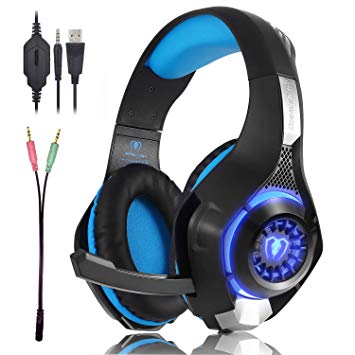 Beexcellent Gaming Headset GM-1 with Microphone for New Xbox 1 PS4 PC Cellphone Laptops Computer - Surround Sound, Noise Reduction Game Earphone-Easy Volume Control with LED Lighting 3.5MM Jack ( Blue )