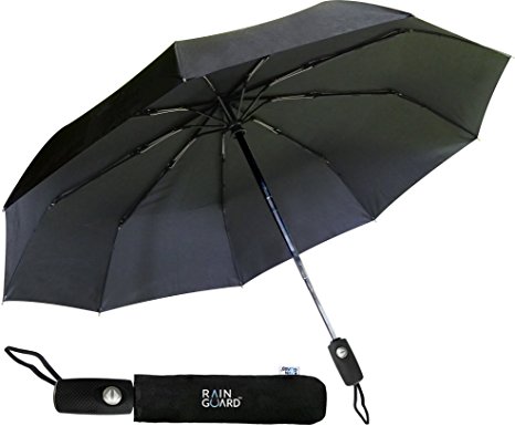 Rain Guard Windproof Umbrella, Compact Auto Open/Close, DuPont Teflon-coated & Lightweight, Black