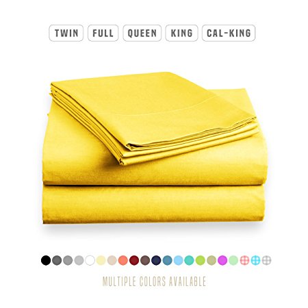 Luxe Bedding Sets - Queen Sheets 4 Piece, Flat Bed Sheets, Deep Pocket Fitted Sheet, Pillow Cases, Queen Sheet Set - Bright Yellow