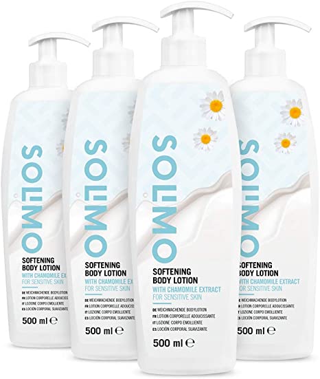 Amazon Brand - Solimo - Softening Body Lotion with Chamomille Extract, Suitable for Sensitive Skin (4x500ml)