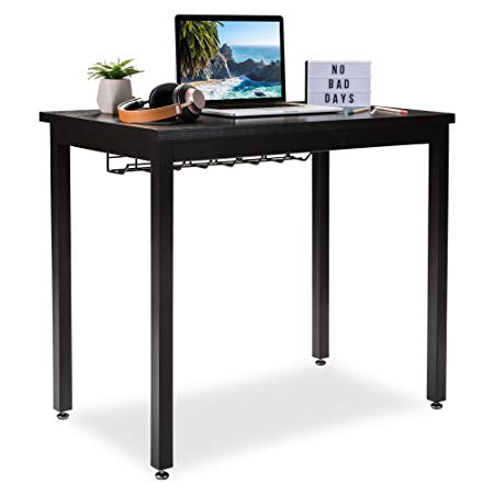Small Computer Desk for Home Office - 36” Length Table w/Cable Organizer- Sturdy and Heavy Duty Writing Desk for Small Spaces and Students Laptop Use - Damage-Free Promise (Black)