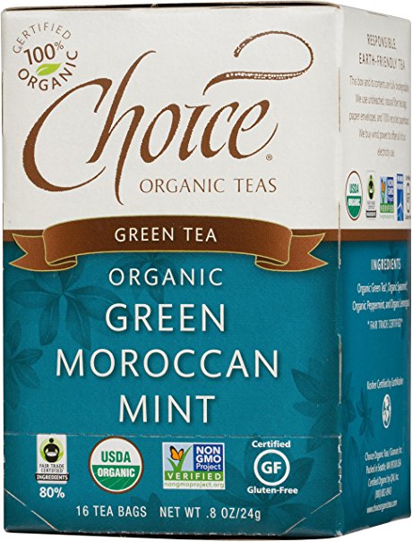 Choice Organic Green Moroccan Mint Herbal Tea, 8 oz,16 Count Box