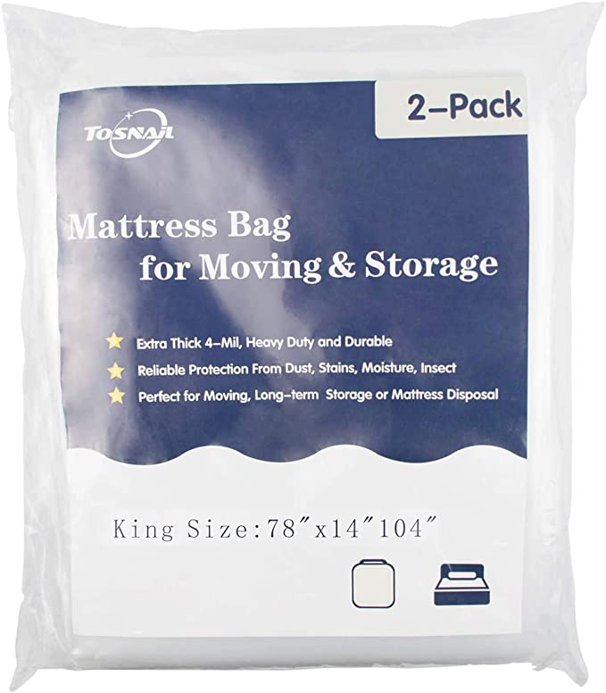 Tosnail 2 Pack Extra Thick 4-Mil Heavy Duty Mattress Bag Cover for Moving and Storage - King Size