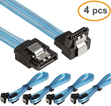 RELPER 4pcs SATA III 6.0 Gbps Cable with Locking Latch and 90-Degree Plug 18-Inch (Blue)