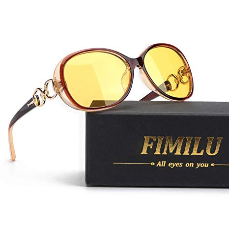 FIMILU Women Oversized Night Driving Glasses Anti-Glare Polarized Night Vision Glasses for Driving/Fog/Rainy