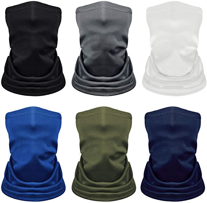 Kupton 6Pcs Bandana Neck Gaiter Sun UV Protection, Unisex Face Scarf Breathable and Smooth Bandana Cover for Fishing Hiking Climbing Black