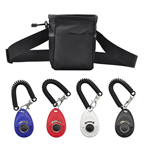 Dog Treat Training Pouch Bag with Adjustable Strap and Four Training Clickers