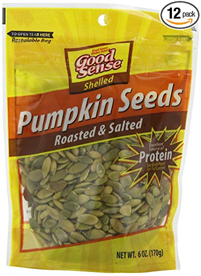 Good Sense Roasted and Salted Pumpkin Seeds, Shelled, 6-Ounce Bags (Pack of 12)
