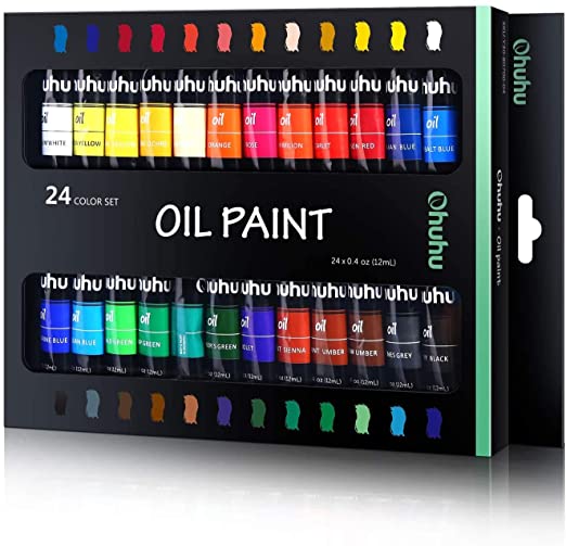 Oil Paint Set Oil Paint Tubes Ohuhu Oil-based 24 Colors Colors Artists Paints Oil Painting Set for Beginners Students Adults, Great Gift Idea 24 Tubes 12 ml each, Multicolour