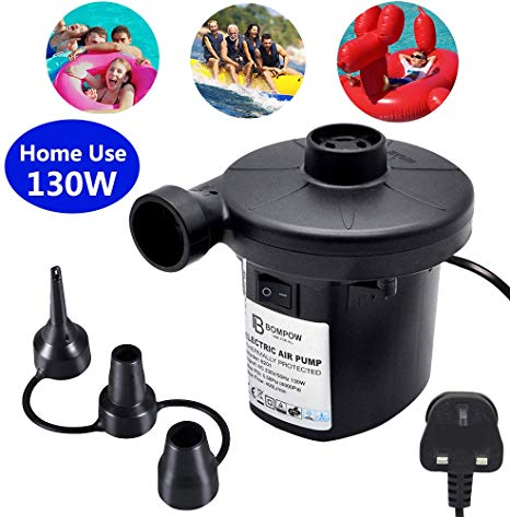 BOMPOW Electric Pump for Inflatables Quick Inflator Pump for Air Mattress Air Bed Paddling Pool Swimming Ring Camping Inflatables Inflate Deflate Pump with 3 Nozzles