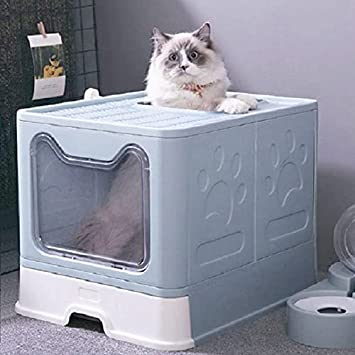 OCDAY Large Cat Litter Box with Lid, Foldable Cat Litter Box ​with Cat Litter Scoop, Drawer Type Cat Litter Pan Easy to Scoop & Clean, Self Cleaning Cat Litter Box