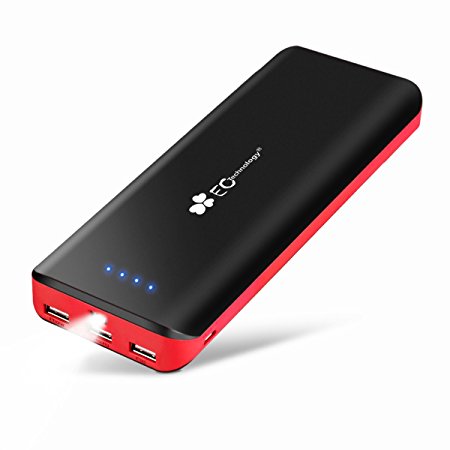 16000 mAh External Battery, EC Technology Portable Charger 3 USB Ports Power Bank High Capacity External Battery Pack with AUTO IC for iPhone, iPad, Samsung Galaxy and other Smartphones - Black & Red