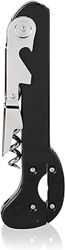 True Recoil Double Hinged Corkscrew Classic Black Wine Key with Extendable 4 Wheel Foil Cutter, Set of 1