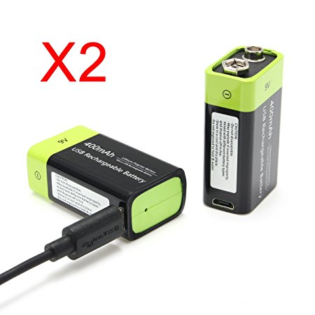 REALACC 2PCS S19 9V 400mAh USB Rechargeable 9V Lipo Battery for RC Toy