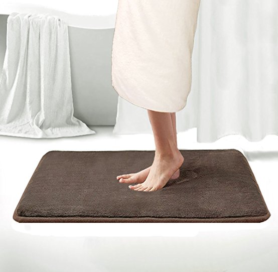 Soft Non Slip Absorbent Bath Rugs, Memory Foam Bath Mat and Shower Rugs Washable Quickly Drying Bathroom Carpet (17" X 24", Brown)