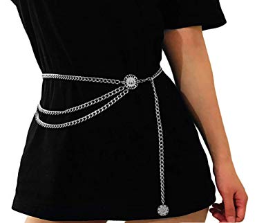 Women Trendy Multilayer Metal Link Waist Chain Waist Belt Long Tassel Sun Charm Belly Chains Waistbands Body Jewelry
