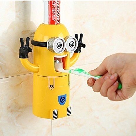 Minion Toothpaste Dispenser - Kids Toothbrush Holder - Minion Stickers Enclosed