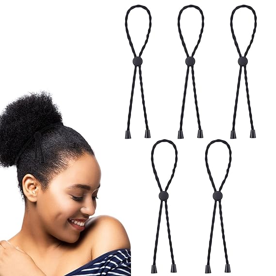 5 Pcs Afro Puff Hair Ties Drawstring Ponytail Hairbands Adjustable Hair Headbands for Thick Heavy Natural Curly Hair Ponytail Hair Bun Afro Puff Hair Accessories (Dotted Rope Style)