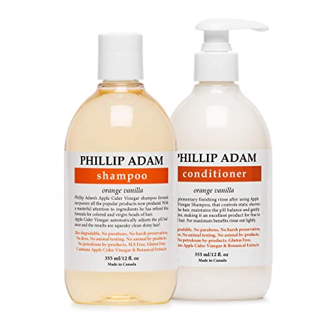 Phillip Adam Orange Vanilla Shampoo and Conditioner Set for All Types of Hair – Apple Cider Vinegar Formula - Enhance Shine and Restore Smoothness - 12 Ounce Each