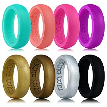 King Will Motion 5.7mm Silicone Wedding Ring Comfortable Antibacterial Rubber Rings Premium Medical Grade Wedding Bands 8 Pack Colorful Style