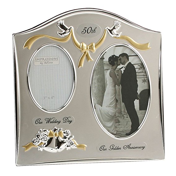 Juliana Two Tone Silver Plated Wedding Anniversary Photo Frame - 50th Golden
