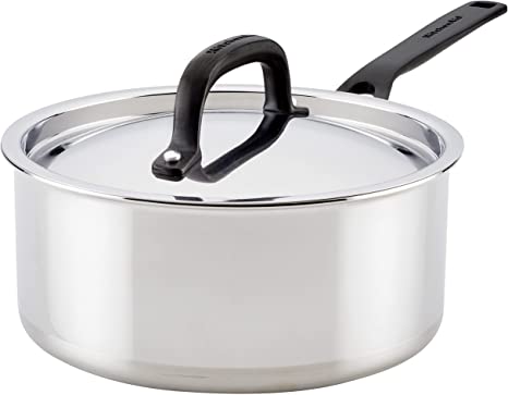 KitchenAid 5-Ply Clad Polished Stainless Steel Saucepan with Lid, 3 Quart