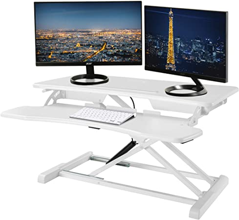 Rise-X Light Standing Desk Converter - Height Adjustable Stand Up Desk Riser - Sit to Stand Desktop Workstation - 32" Surface White