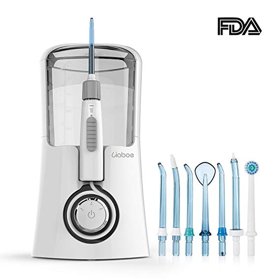 Liaboe Water Flosser, 600ml Capacity Leak-proof Dental Oral Irrigator with 3 Adjustable Modes, 15 Water Pressure Settings and 7 Multiple Tips for Family Use, Teeth and Braces, Deep Cleaning, FDA approved