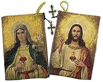 Sacred Heart with Immaculate Heart Tapestry Rosary Pouch Keepsake