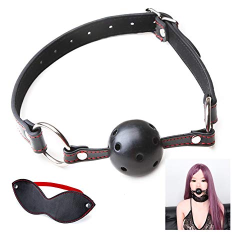 Open Breathable Leather Paly Ball With Blindfold - Breathable Leather Paly Buckle Belt Mouth Ball