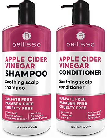 Apple Cider Vinegar Shampoo and Conditioner ​Set - ​Natural​ ​Anti Dandruff Sulfate Free Scalp Treatment - Antifungal ​and​ Antibacterial